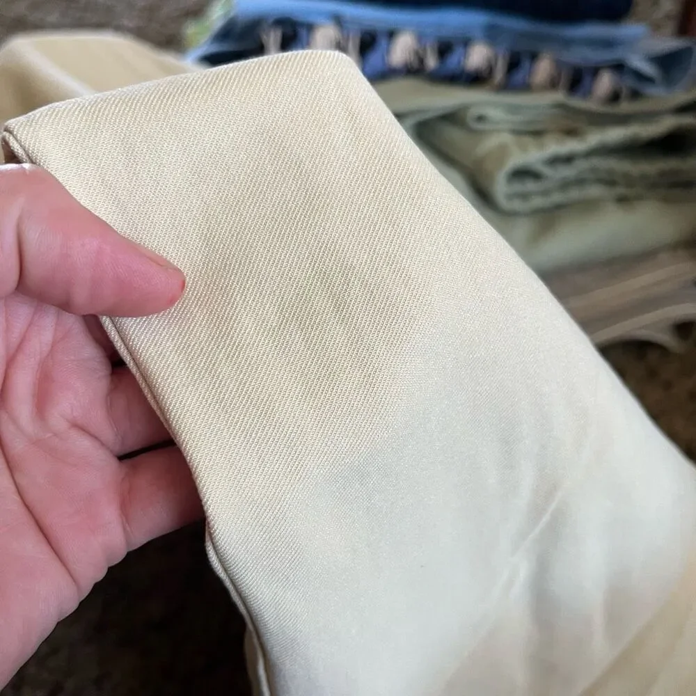 H&M Wide Leg Linen Blend Trousers Beige Size 14 Side Slits Pockets